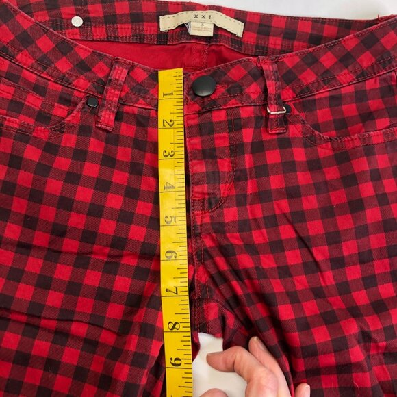 XXI Black Red Buffalo Plaid Check Skinny Punk Tartan Ankle Zipper Pants Size‎ 3 - Picture 8 of 10